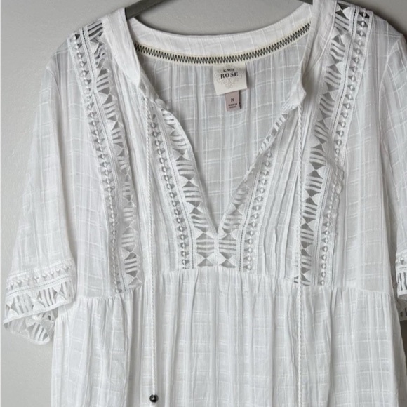 Knox Rose Dress Size Medium Short Sleeves Tassel Ties White Cotton Boho Casual - Picture 3 of 6